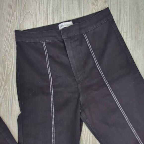 Zara Womens Size 8 Split Leg Denim Jeans Black Exposed Center Seams Zip Fly - Picture 5 of 9